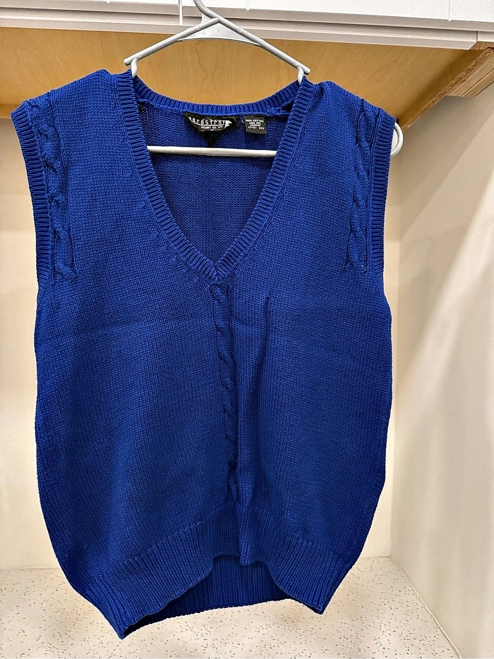 Vintage 1980’s- Nordstrom Women's Small- Blue Cotton V-Neck Sweater Vest